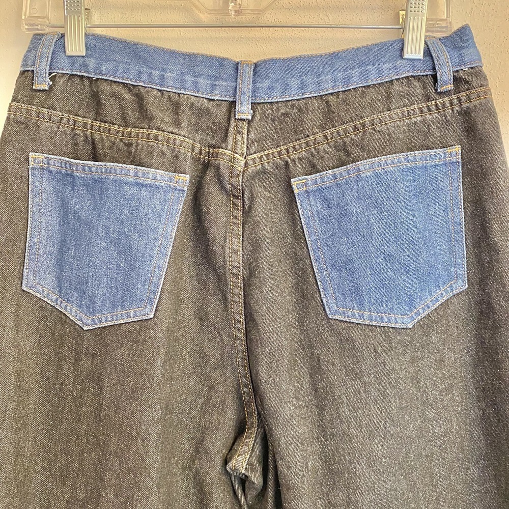 Shein Patch Style High Rise Denim Jeans Black/Blue Straight Leg Jeans Size L - Picture 6 of 9
